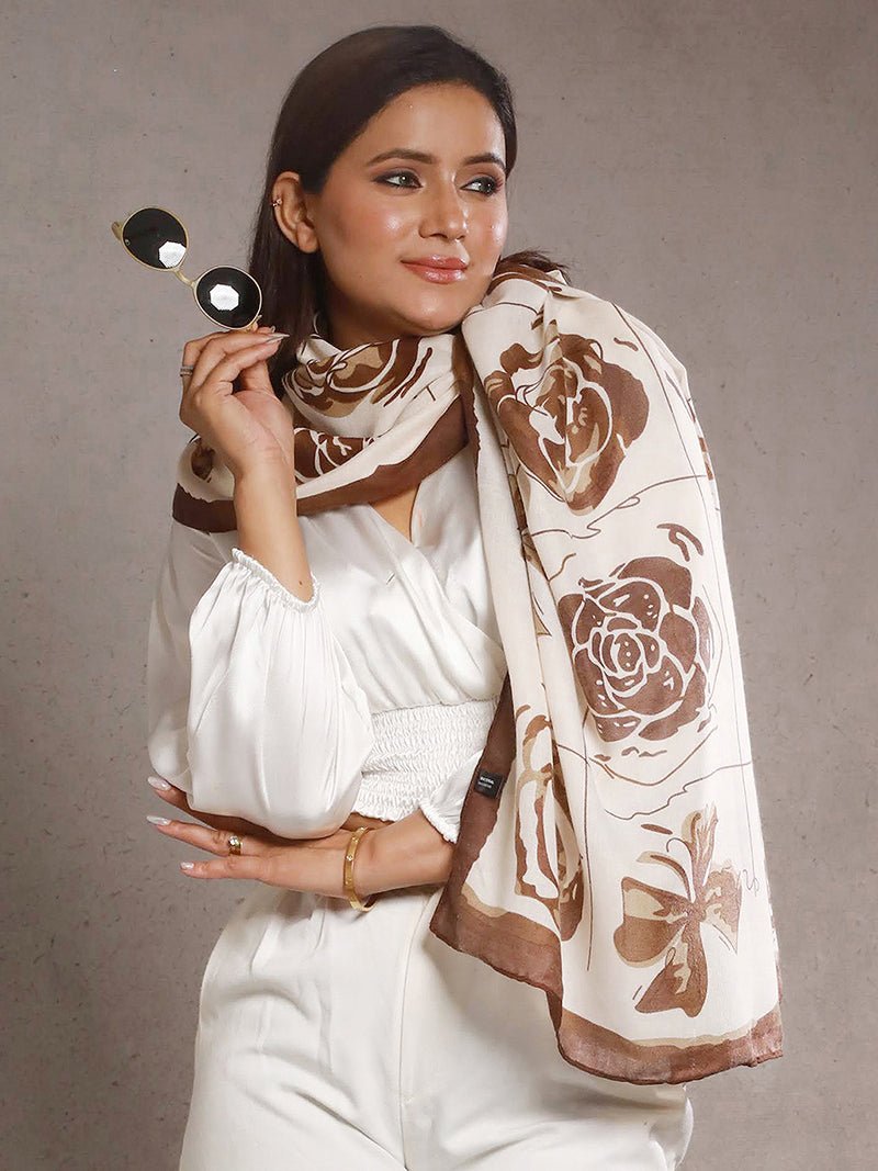 CrossKulture - CocoRose Viscose Cotton Scarf Chocolate Brown front model view