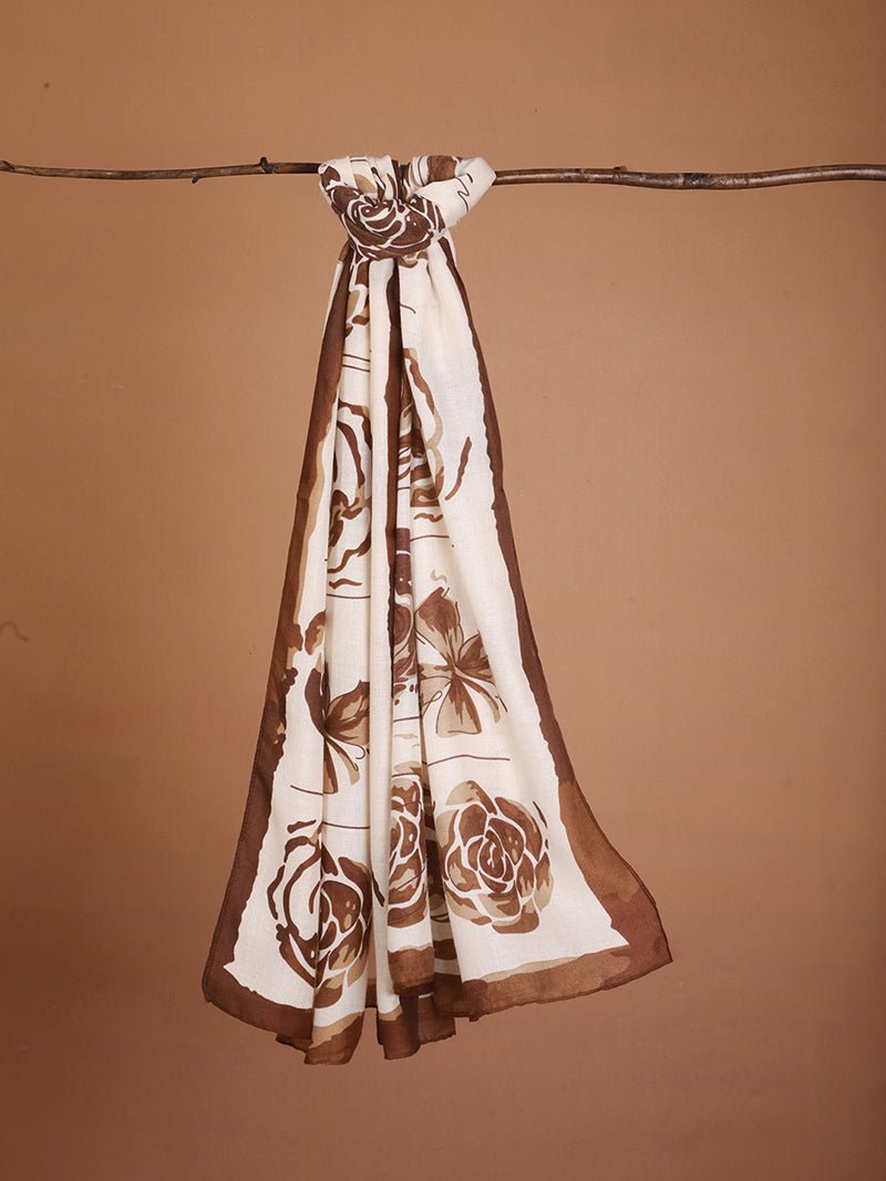 CrossKulture - CocoRose Viscose Cotton Scarf Chocolate Brown hanging on a handle bar