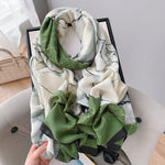 CrossKulture - FloralEnvy Viscose Cotton Scarf Green styled on a frame view