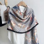 CrossKulture - SkylineTulips Viscose Cotton Scarf Blue styled on a hanger view