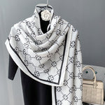 CrossKulture - FloralCrossing Viscose Cotton Scarf White styled on a hanger view