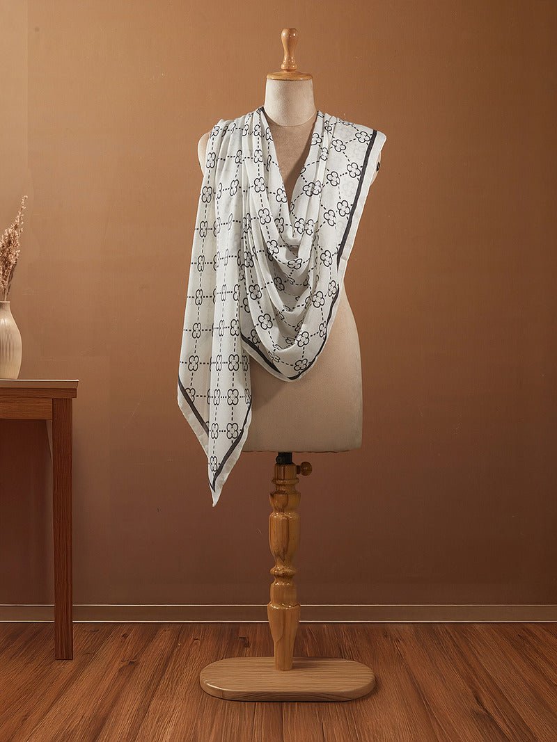 CrossKulture - FloralCrossing Viscose Cotton Scarf White front model view