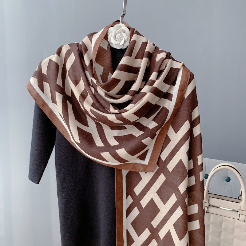 CrossKulture - TiramisuEffect Viscose Cotton Scarf Brown styled in hanger view