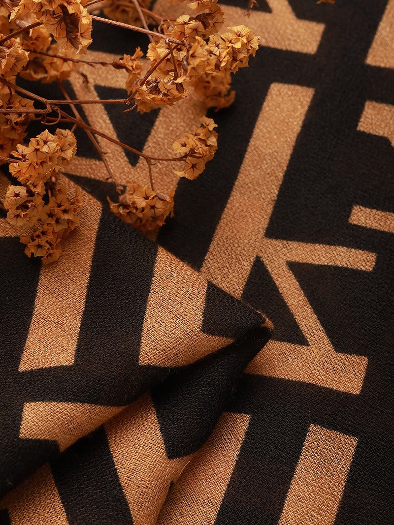 CrossKulture - AbstractPuzzle Viscose Cotton Scarf Brown fabric detailing view
