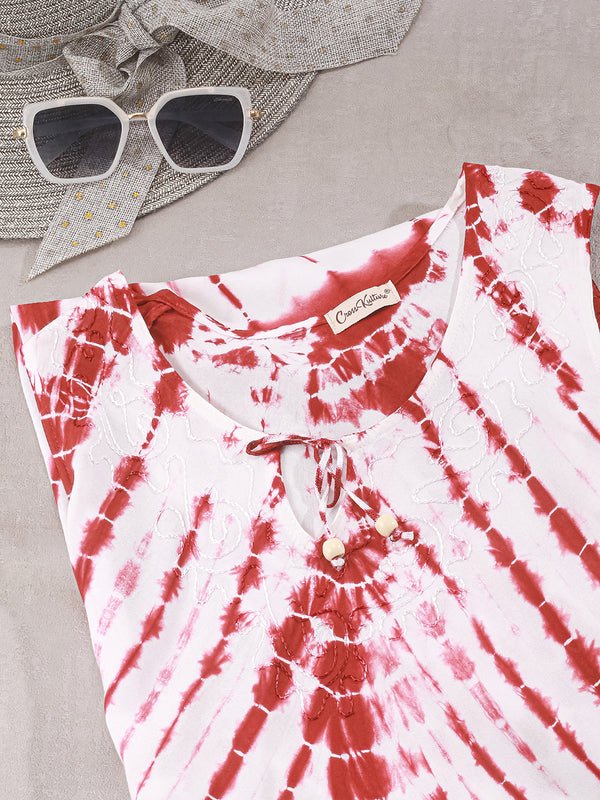 CrossKulture - RubyWave Tie-Dye Viscose Crepe Asymmetrical Dress neck view