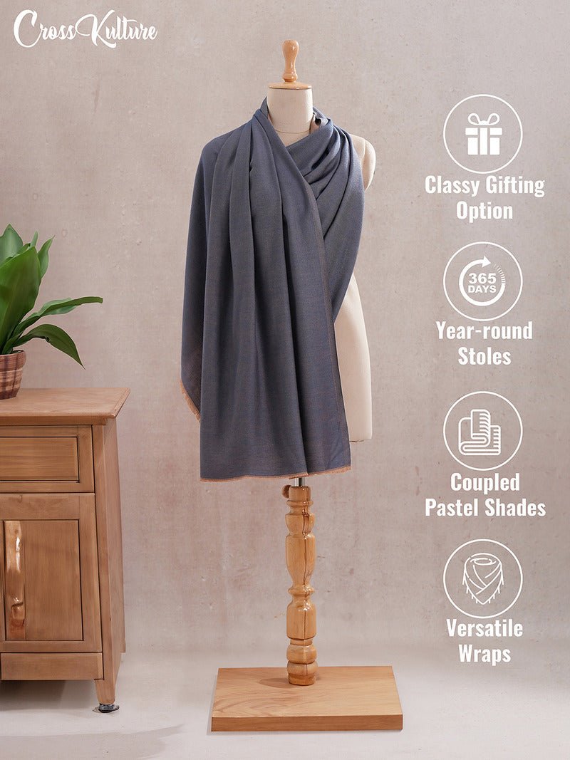 CrossKulture - DenimDriftwood Modal Reversible Stole Blue infographic image