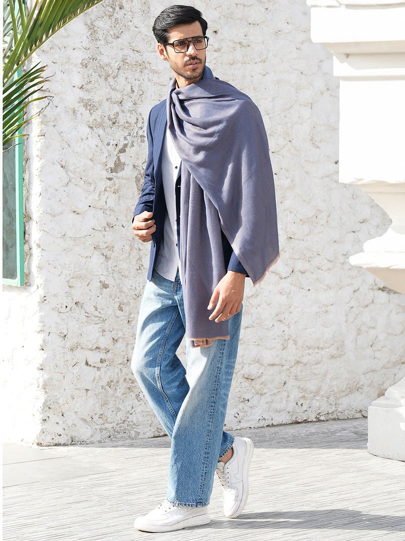 CrossKulture - DenimDriftwood Modal Reversible Stole Blue front model view