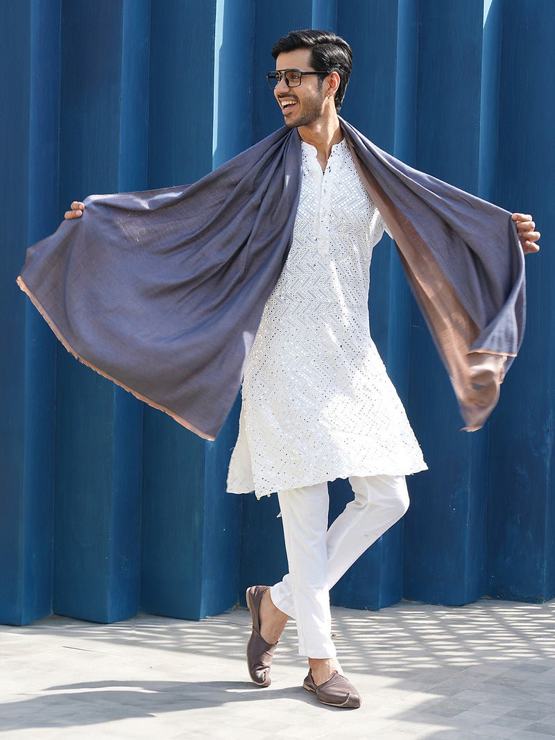 CrossKulture - DenimDriftwood Modal Reversible Stole Blue front model view
