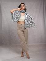 CrossKulture - GreyVines Viscose Cotton Scarf Grey model front view