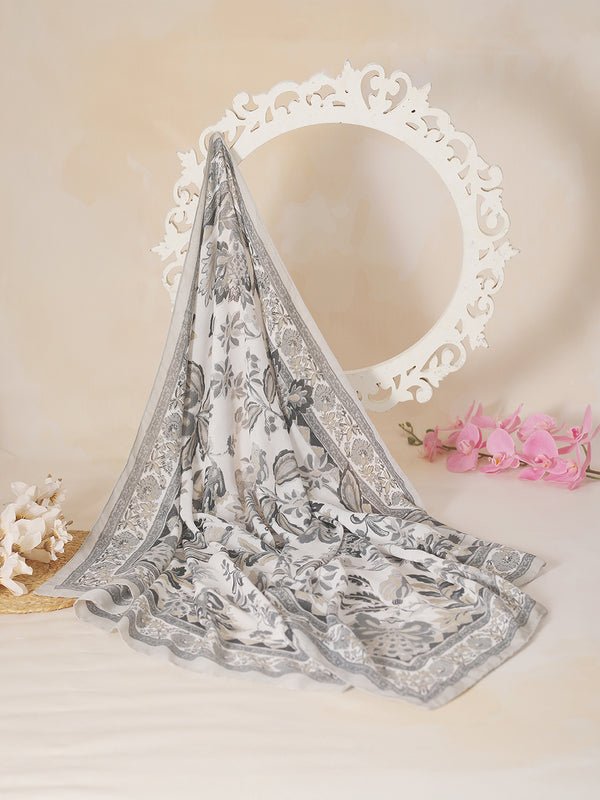 CrossKulture - GreyVines Viscose Cotton Scarf Grey fabric view