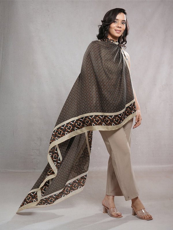 CrossKulture - DarkKnight Viscose Cotton Scarf Cocoa model side view