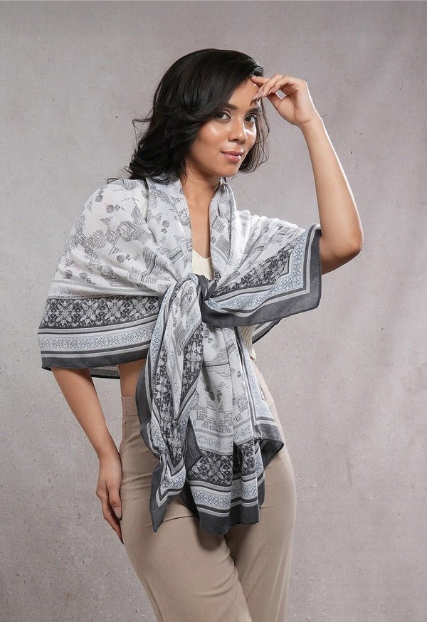 CrossKulture - GreyMatter viscose cotton scarf grey side model view