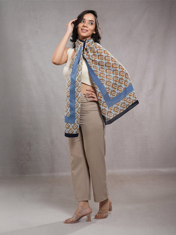 CrossKulture - BlueMood Viscose Cotton Scarf Blue model side view