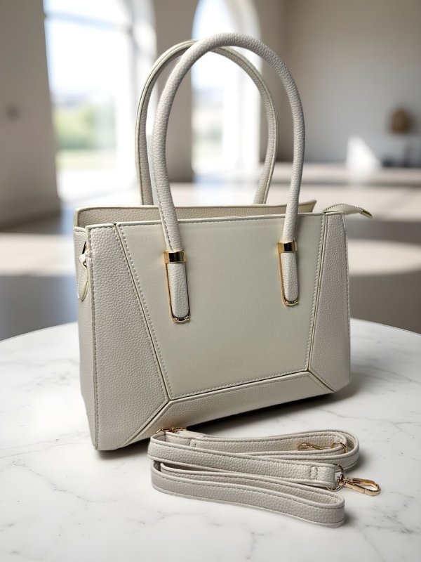 CrossKulture - BlissChic lightweight white handbag side view showing long strap