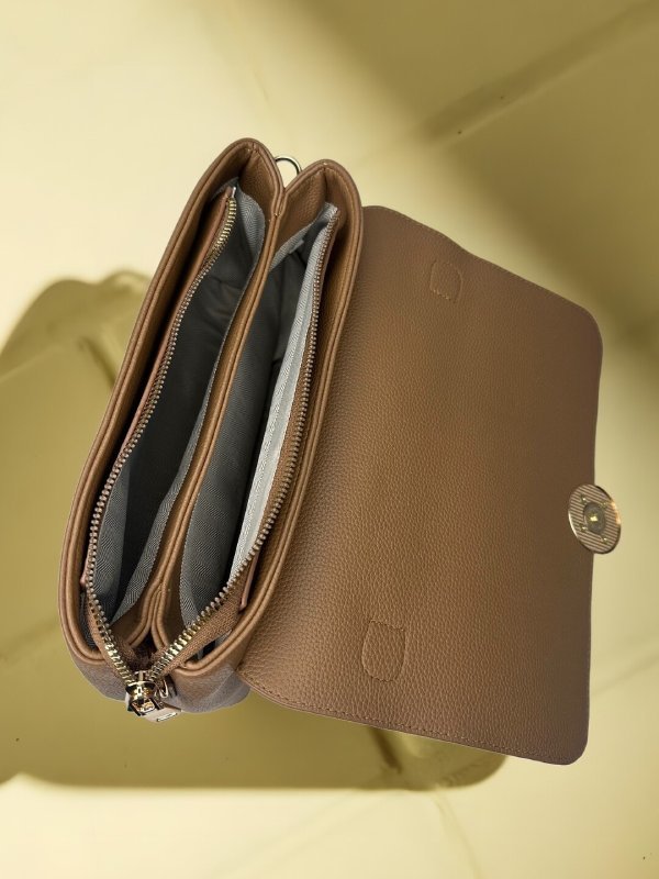 CrossKulture - BlissElite brown handbag interior with zip compartment and storage pockets