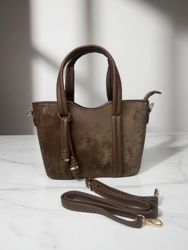 CrossKulture - BlissPrime lightweight brown handbag front view showing long strap