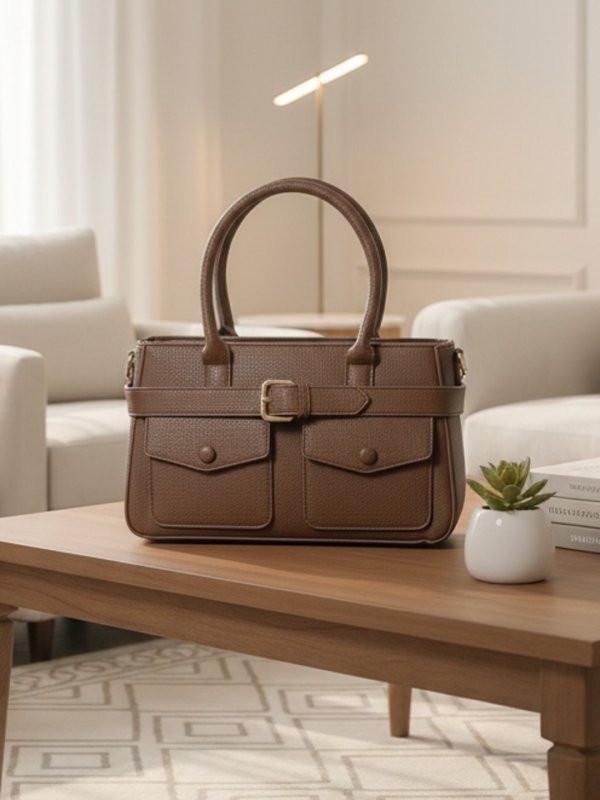 CrossKulture - BlissCharm two front pocket brown handbag front view