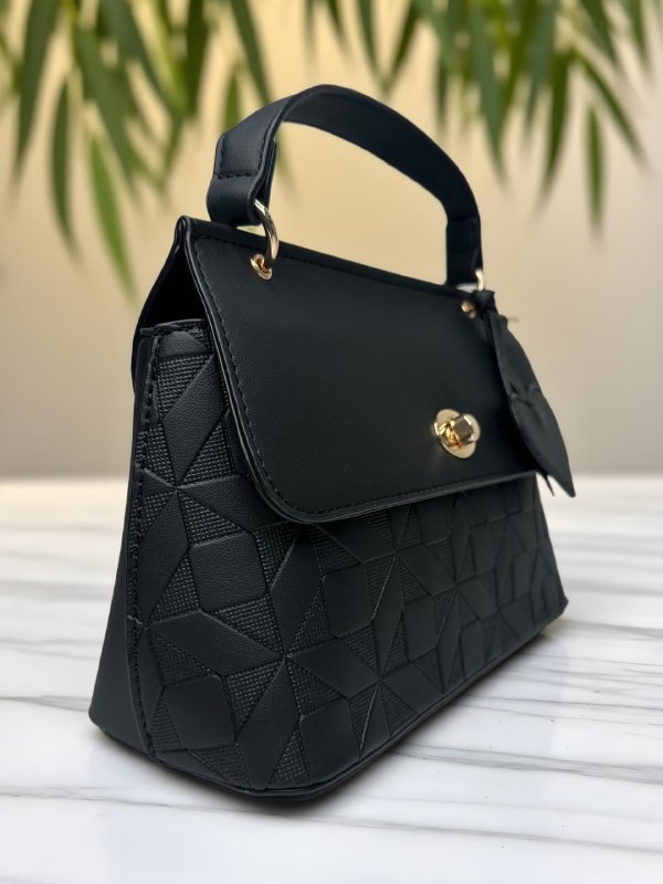 CrossKulture - BlissSelect black handbag with textured design, side view
