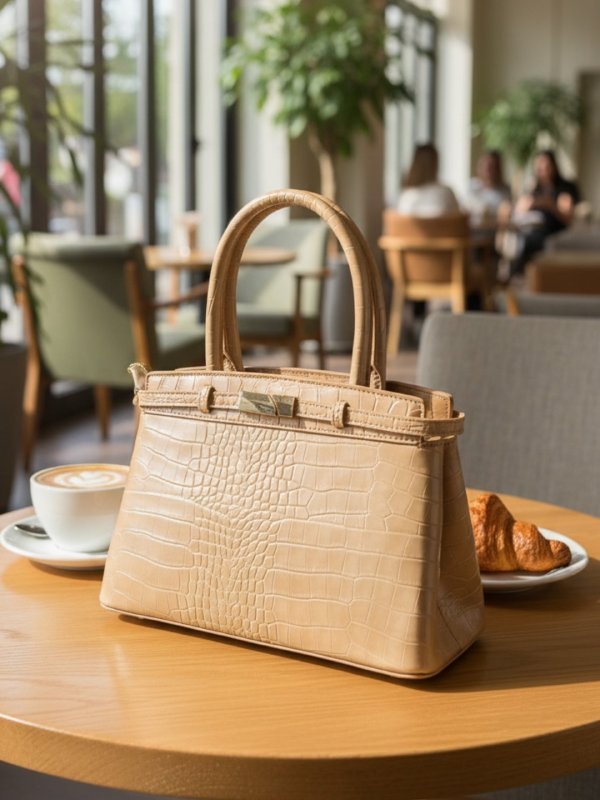CrossKulture - BlissGlow lightweight beige handbag side view