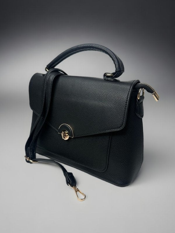 CrossKulture - BlissNoir lightweight black handbag side view showing long strap