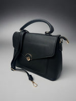 CrossKulture - BlissNoir lightweight black handbag side view showing long strap