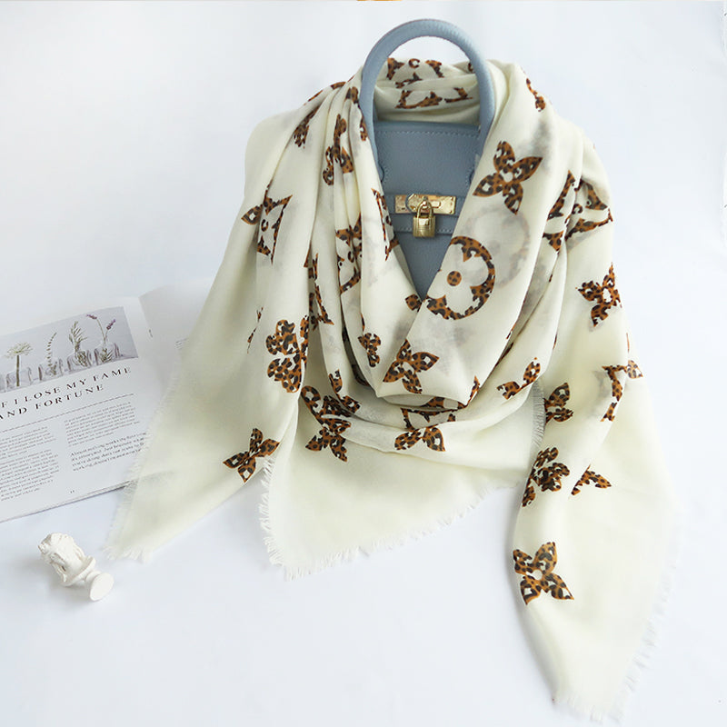 PrintedCalm Square Viscose Cotton Scarf White