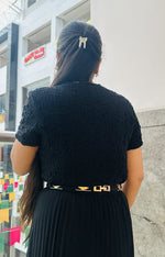 ShimmerHide Golden Black Women Leather Belt