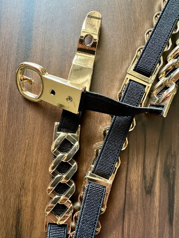 DazzleHide Golden Black Women Leather Belt