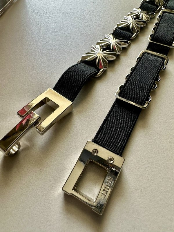 GlitterHide Silver Black Women Leather Belt