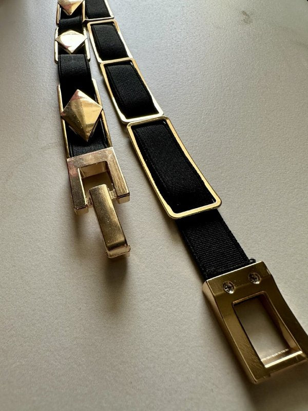 ShimmerHide Golden Black Women Leather Belt
