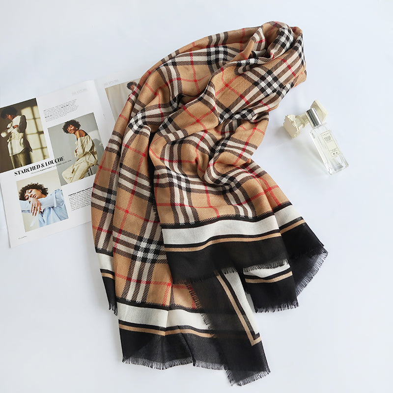 PrintedPoetry Square Viscose Cotton Scarf Brown