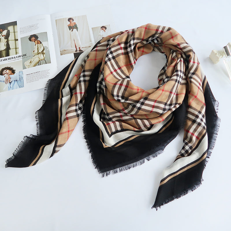 PrintedPoetry Square Viscose Cotton Scarf Brown