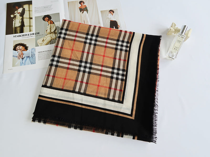 PrintedPoetry Square Viscose Cotton Scarf Brown