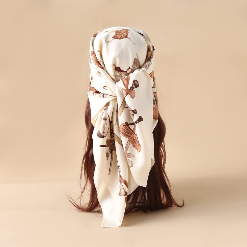 CrossKulture - VanillaDance Satin Twill Scarf Square OffWhite on styled head view