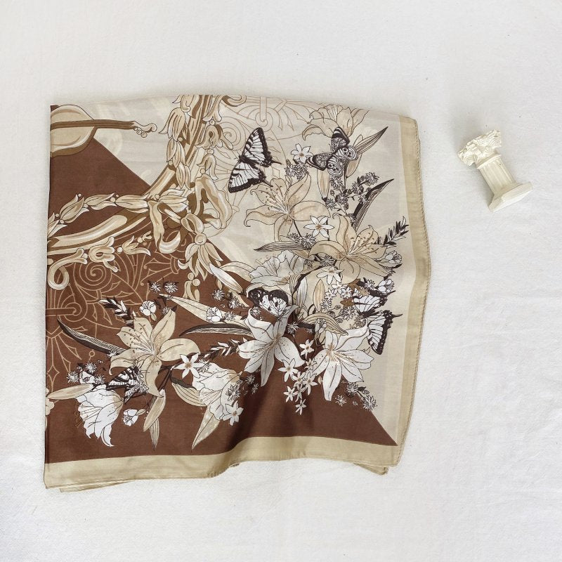 CrossKulture - EspressoBloom short satin scarf full view