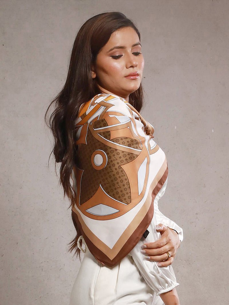 CrossKulture - SandDune Satin Twill Scarf Square Brown side model view