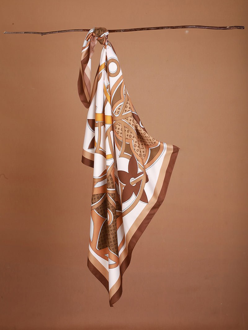 CrossKulture - SandDune Satin Twill Scarf Square Brown hanging on a handle bar