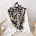 CrossKulture - SilkyLatte Satin Twill Scarf Square Beige styled on a hanger view