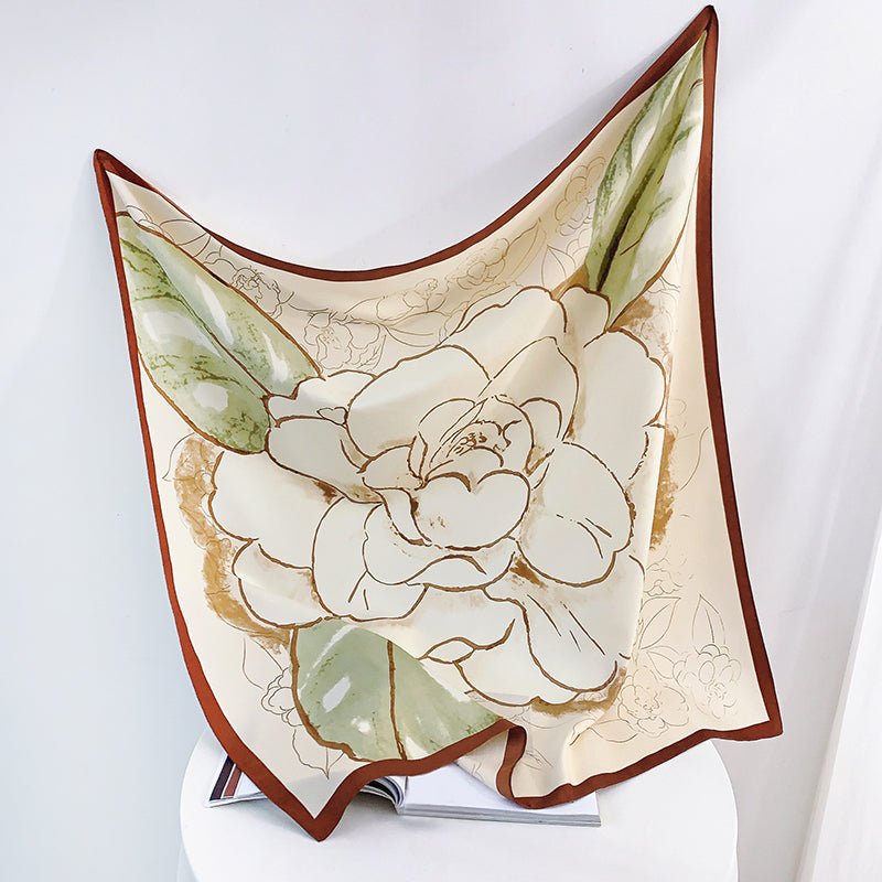 CrossKulture - EarthyRose Satin Twill Scarf Square Green full open view