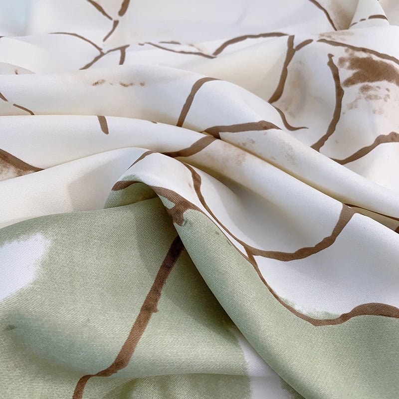 CrossKulture - EarthyRose Satin Twill Scarf Square Green fabric detailing
