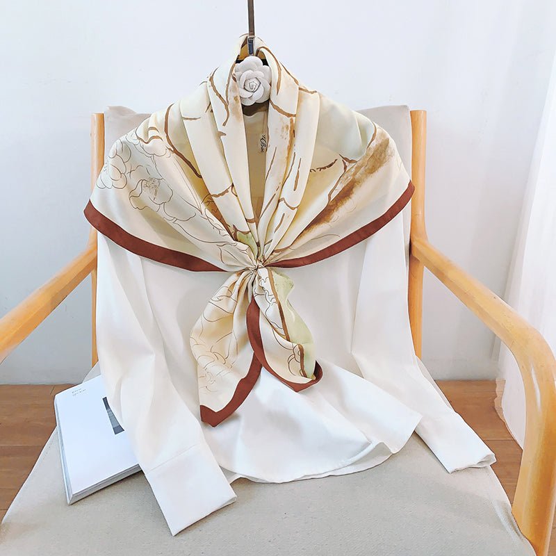CrossKulture - EarthyRose Satin Twill Scarf Square Green styled on a hanger view