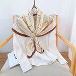 CrossKulture - EarthyRose Satin Twill Scarf Square Green styled on a hanger view
