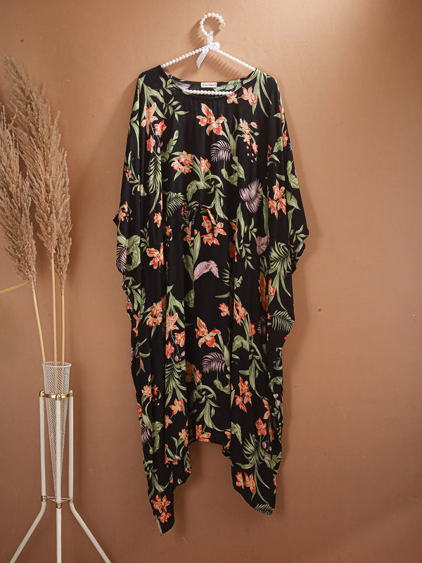 FloralEclipse - Women's Viscose Crepe Kaftan Dress (L-42")