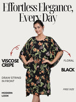 CrossKulture - FloralEclipse - Women's Viscose Crepe Kaftan Dress infographic image