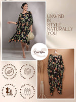 CrossKulture - FloralEclipse - Women's Viscose Crepe Kaftan Dress infographic image