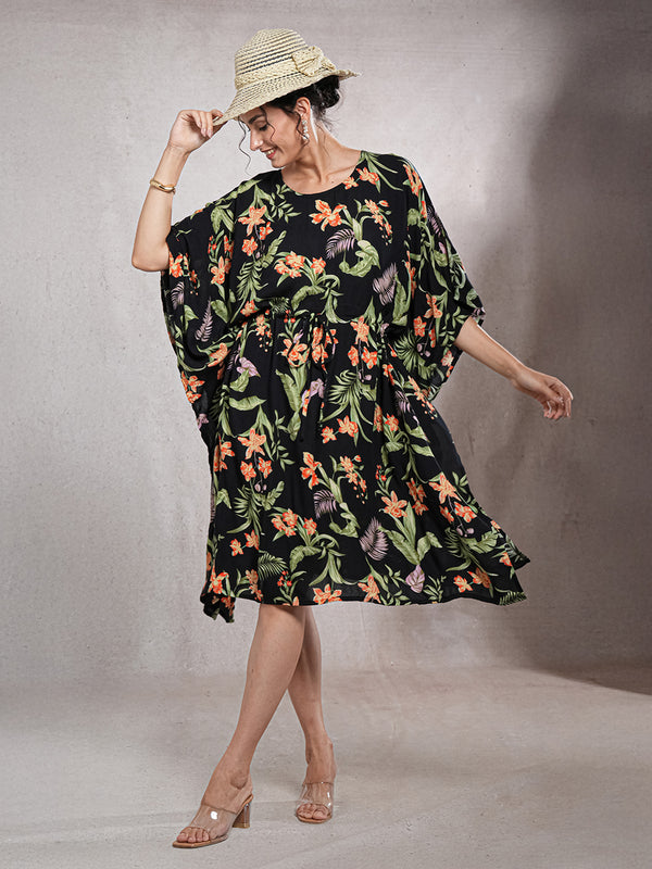 FloralEclipse - Women's Viscose Crepe Kaftan Dress (L-42")