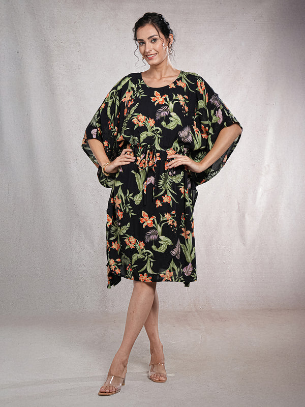 FloralEclipse - Women's Viscose Crepe Kaftan Dress (L-42")