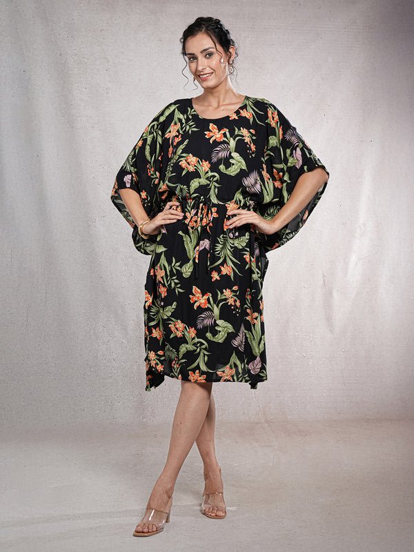 CrossKulture - FloralEclipse - Women's Viscose Crepe Kaftan Dress front view