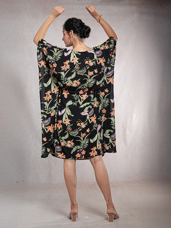 FloralEclipse - Women's Viscose Crepe Kaftan Dress (L-42")