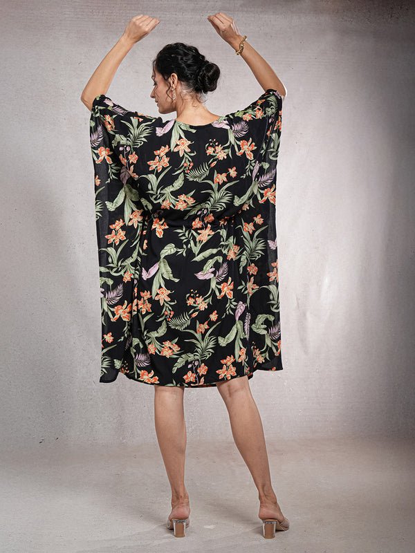 CrossKulture - FloralEclipse - Women's Viscose Crepe Kaftan Dress back view